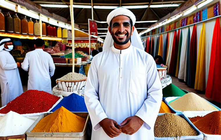 **
"A Bahraini man in a pristine white thobe, fully clothed, standing in a traditional Bahraini marketplace. The thobe has subtle embroidery around the collar. He is smiling gently. Background includes stalls with colorful fabrics and spices. Perfect anatomy, correct proportions, well-formed hands, natural pose, safe for work, appropriate content, professional, modest, family-friendly, high quality."
**