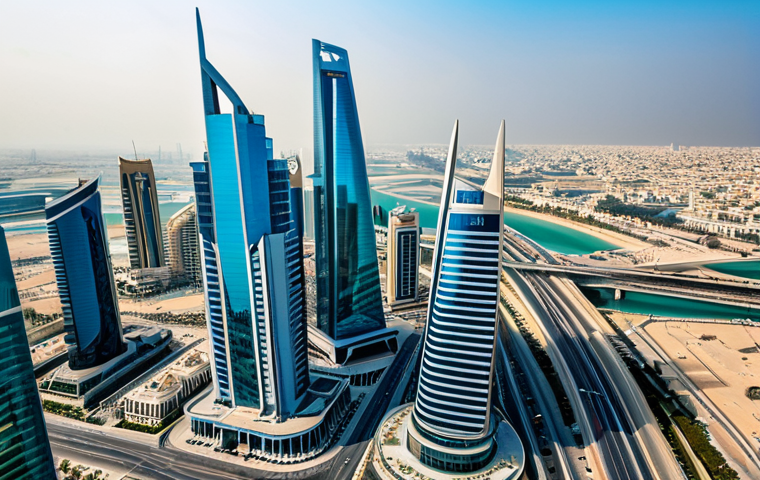 **
"An aerial view of Bahrain's skyline, showcasing modern buildings and infrastructure, symbolizing technological advancement, with subtle holographic overlays representing fintech innovations, fully clothed people walking in the streets, safe for work, appropriate content, professional photography, natural proportions, modest attire, family-friendly."
**
