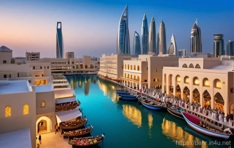 바레인 전통 춤과 음악 - A serene and majestic scene at golden hour depicting Bahrain's rich pearl diving heritage. In the fo...