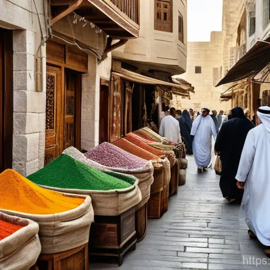 바레인의 상업 지구 - A bustling, authentic traditional market scene in Bab Al Bahrain, Manama. Narrow, winding alleyways ...
