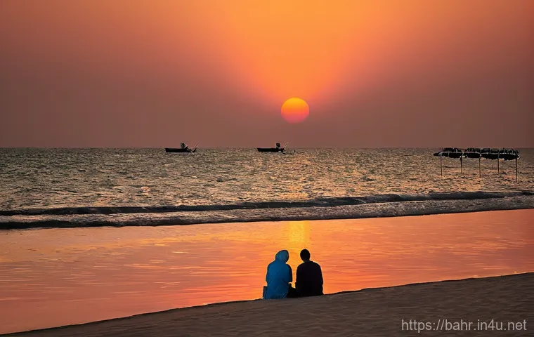 바레인의 해변 캠핑 - **Prompt 1: Romantic Beach Camping at Sunset**
"A romantic scene of a couple enjoying a peaceful...