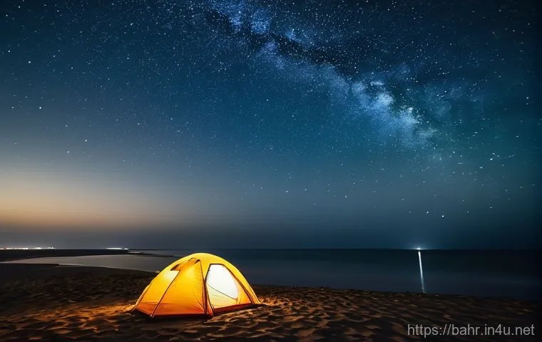 바레인의 해변 캠핑 - **Prompt 1: Romantic Beach Camping at Sunset**
    "A romantic scene of a couple enjoying a peaceful...