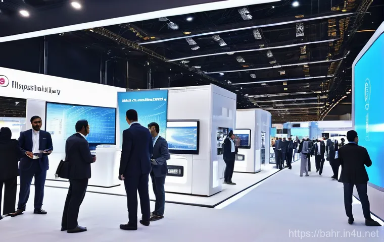 바레인의 연간 행사 - AI and Smart Industry Exhibition in Bahrain**
A wide shot of a futuristic exhibition hall in Bahrain...