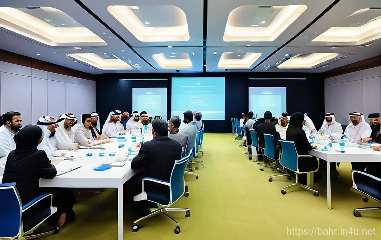 바레인의 연간 행사 - AI and Smart Industry Exhibition in Bahrain**
A wide shot of a futuristic exhibition hall in Bahrain...
